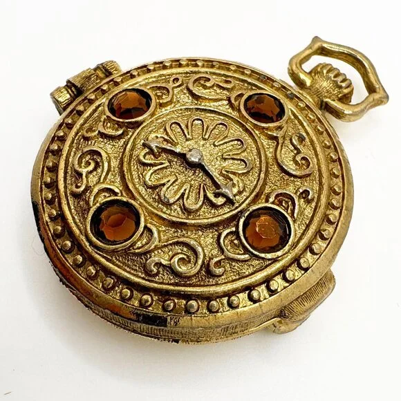 Vintage Mary Chess Perfume Locket Pendant 1960s Gold Tone Rhinestone - Picture 1 of 4